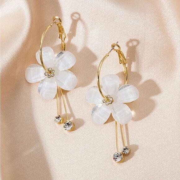 Flower hoop earrings N431 - Picture 2 of 4